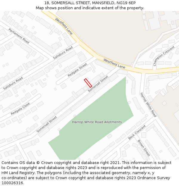 18, SOMERSALL STREET, MANSFIELD, NG19 6EP: Location map and indicative extent of plot