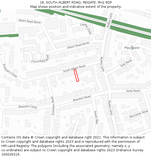 18, SOUTH ALBERT ROAD, REIGATE, RH2 9DP: Location map and indicative extent of plot