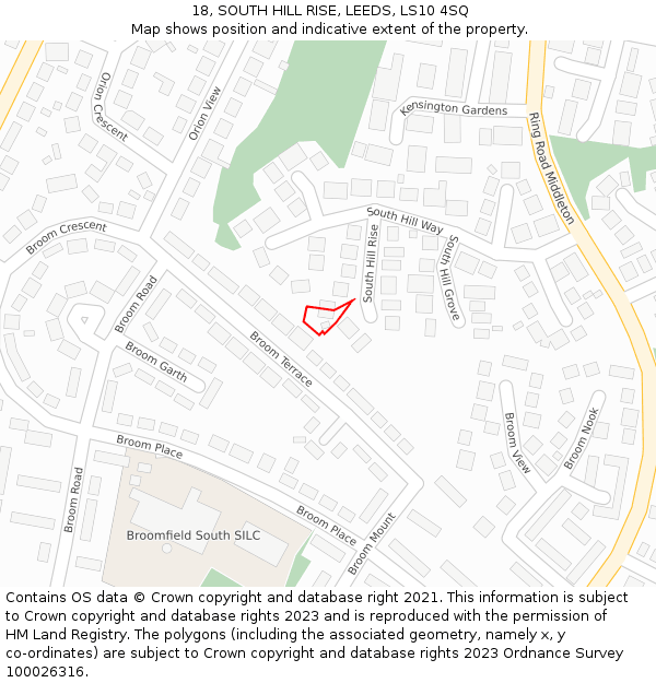 18, SOUTH HILL RISE, LEEDS, LS10 4SQ: Location map and indicative extent of plot