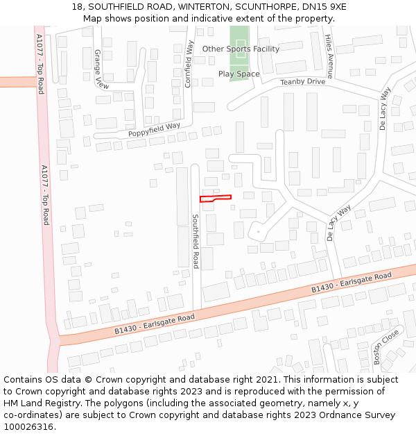 18, SOUTHFIELD ROAD, WINTERTON, SCUNTHORPE, DN15 9XE: Location map and indicative extent of plot