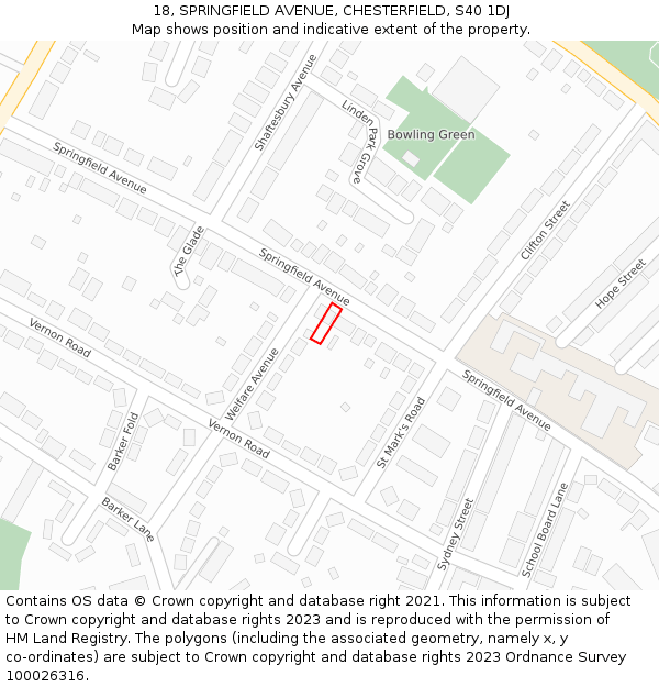 18, SPRINGFIELD AVENUE, CHESTERFIELD, S40 1DJ: Location map and indicative extent of plot