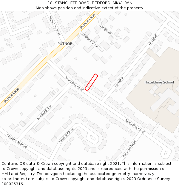 18, STANCLIFFE ROAD, BEDFORD, MK41 9AN: Location map and indicative extent of plot