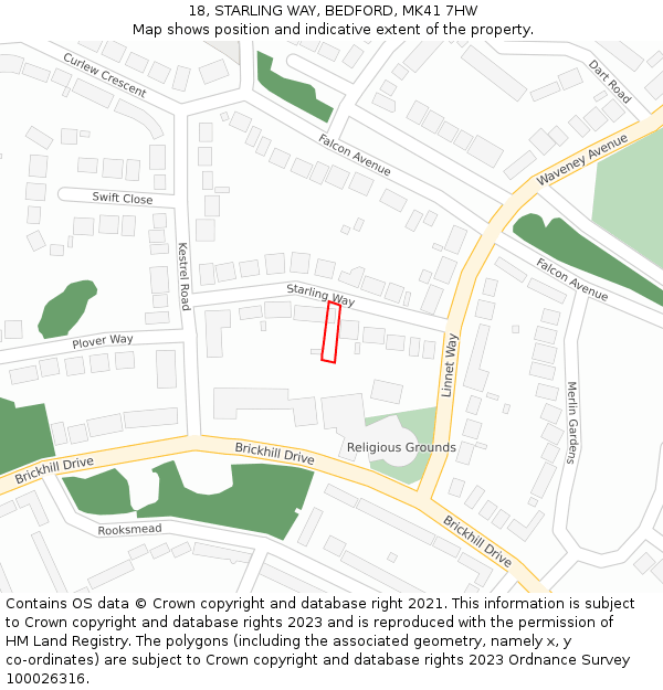 18, STARLING WAY, BEDFORD, MK41 7HW: Location map and indicative extent of plot