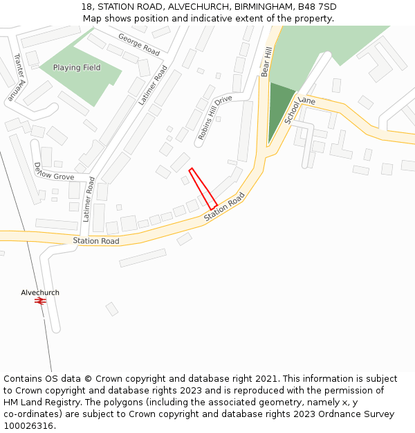 18, STATION ROAD, ALVECHURCH, BIRMINGHAM, B48 7SD: Location map and indicative extent of plot