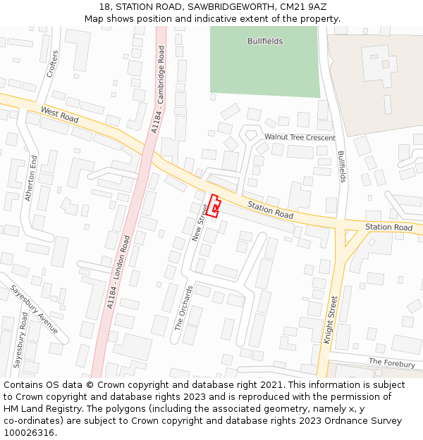 18, STATION ROAD, SAWBRIDGEWORTH, CM21 9AZ: Location map and indicative extent of plot