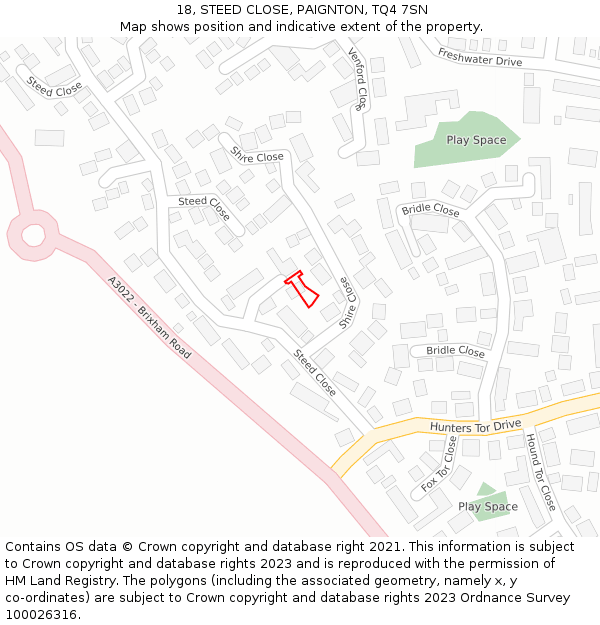 18, STEED CLOSE, PAIGNTON, TQ4 7SN: Location map and indicative extent of plot