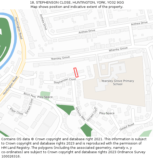 18, STEPHENSON CLOSE, HUNTINGTON, YORK, YO32 9GG: Location map and indicative extent of plot
