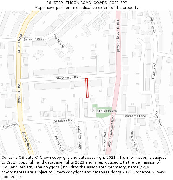 18, STEPHENSON ROAD, COWES, PO31 7PP: Location map and indicative extent of plot
