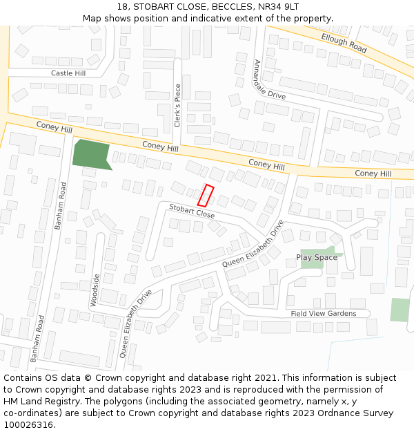 18, STOBART CLOSE, BECCLES, NR34 9LT: Location map and indicative extent of plot