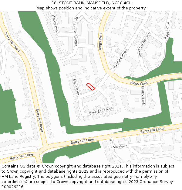 18, STONE BANK, MANSFIELD, NG18 4GL: Location map and indicative extent of plot
