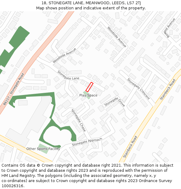 18, STONEGATE LANE, MEANWOOD, LEEDS, LS7 2TJ: Location map and indicative extent of plot