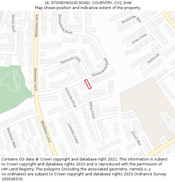 18, STONEYWOOD ROAD, COVENTRY, CV2 2HW: Location map and indicative extent of plot