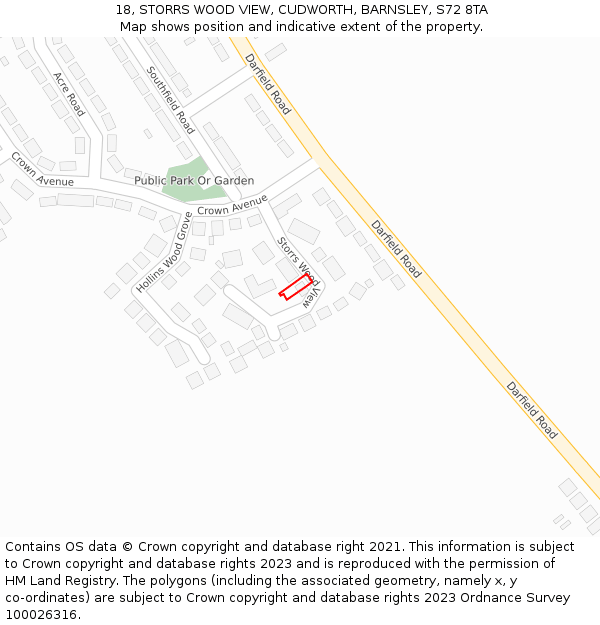 18, STORRS WOOD VIEW, CUDWORTH, BARNSLEY, S72 8TA: Location map and indicative extent of plot