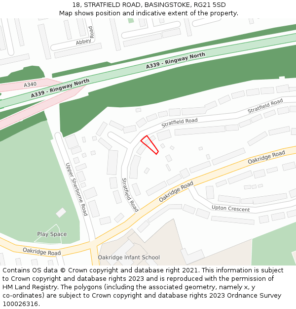 18, STRATFIELD ROAD, BASINGSTOKE, RG21 5SD: Location map and indicative extent of plot