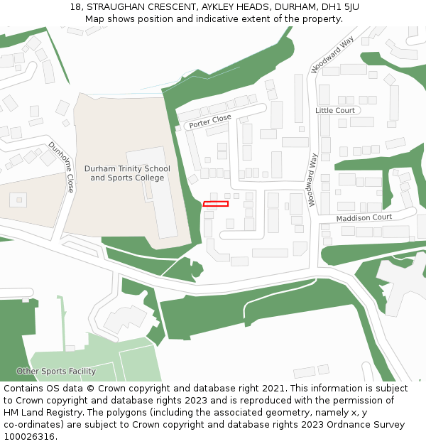 18, STRAUGHAN CRESCENT, AYKLEY HEADS, DURHAM, DH1 5JU: Location map and indicative extent of plot