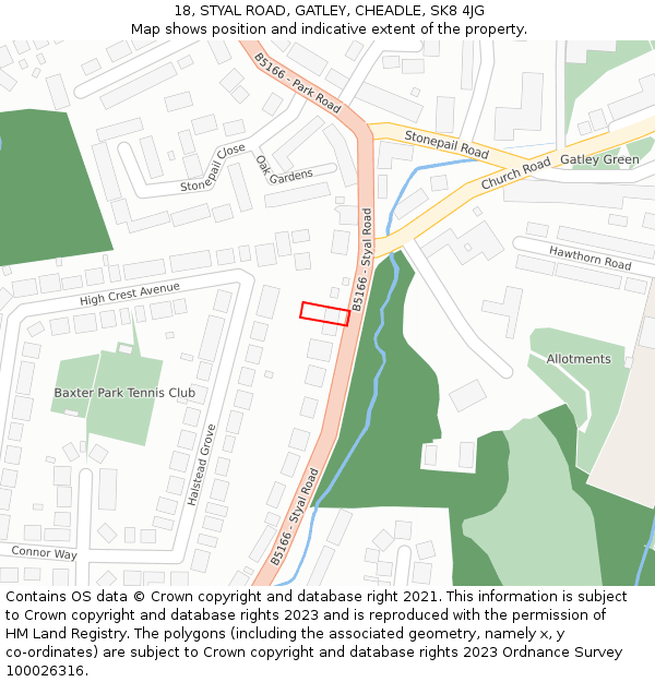18, STYAL ROAD, GATLEY, CHEADLE, SK8 4JG: Location map and indicative extent of plot