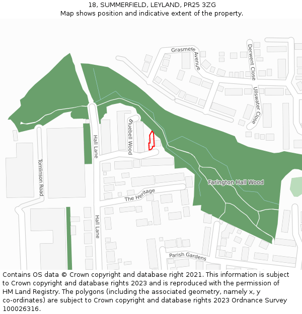 18, SUMMERFIELD, LEYLAND, PR25 3ZG: Location map and indicative extent of plot
