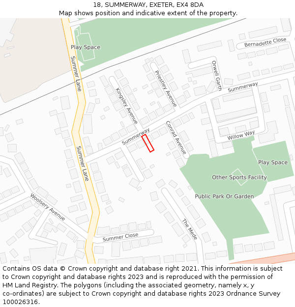 18, SUMMERWAY, EXETER, EX4 8DA: Location map and indicative extent of plot