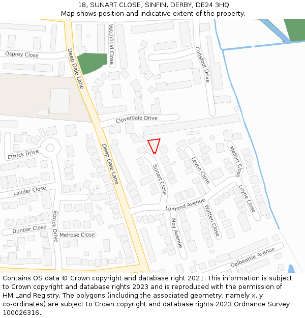 18, SUNART CLOSE, SINFIN, DERBY, DE24 3HQ: Location map and indicative extent of plot
