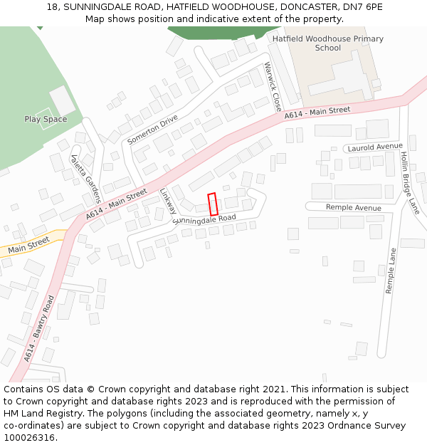 18, SUNNINGDALE ROAD, HATFIELD WOODHOUSE, DONCASTER, DN7 6PE: Location map and indicative extent of plot
