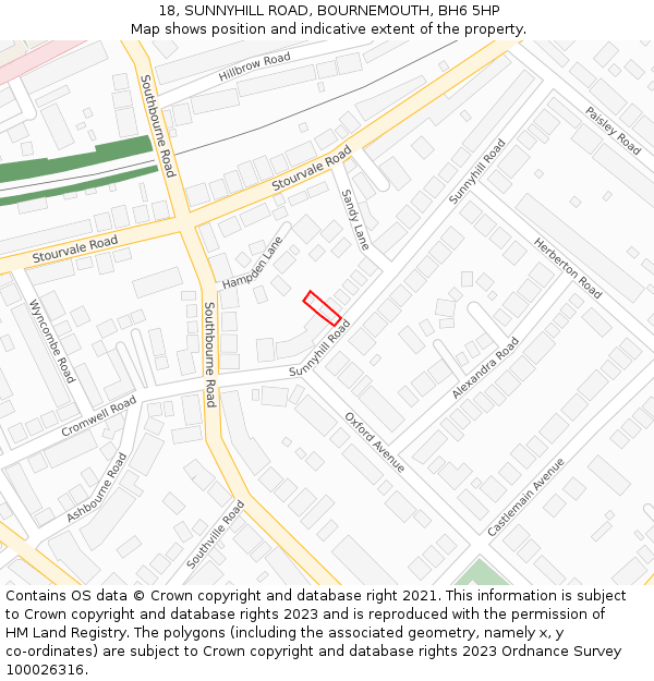 18, SUNNYHILL ROAD, BOURNEMOUTH, BH6 5HP: Location map and indicative extent of plot