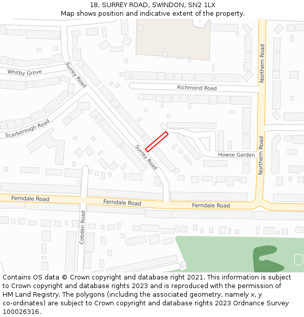 18, SURREY ROAD, SWINDON, SN2 1LX: Location map and indicative extent of plot
