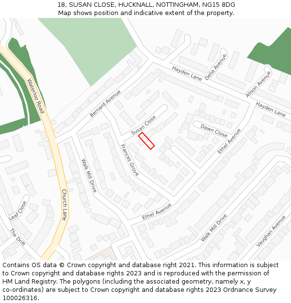 18, SUSAN CLOSE, HUCKNALL, NOTTINGHAM, NG15 8DG: Location map and indicative extent of plot