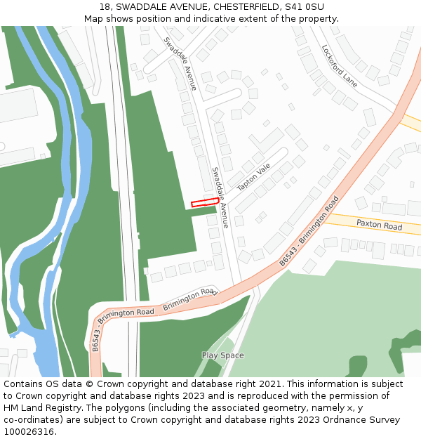 18, SWADDALE AVENUE, CHESTERFIELD, S41 0SU: Location map and indicative extent of plot