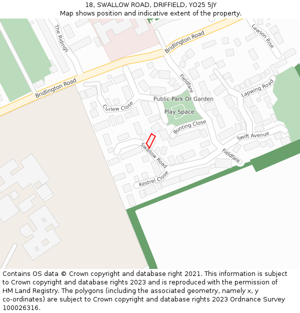 18, SWALLOW ROAD, DRIFFIELD, YO25 5JY: Location map and indicative extent of plot