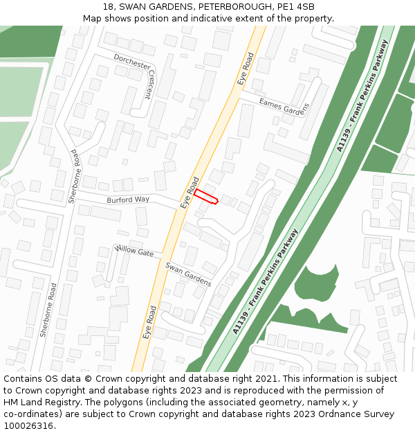 18, SWAN GARDENS, PETERBOROUGH, PE1 4SB: Location map and indicative extent of plot