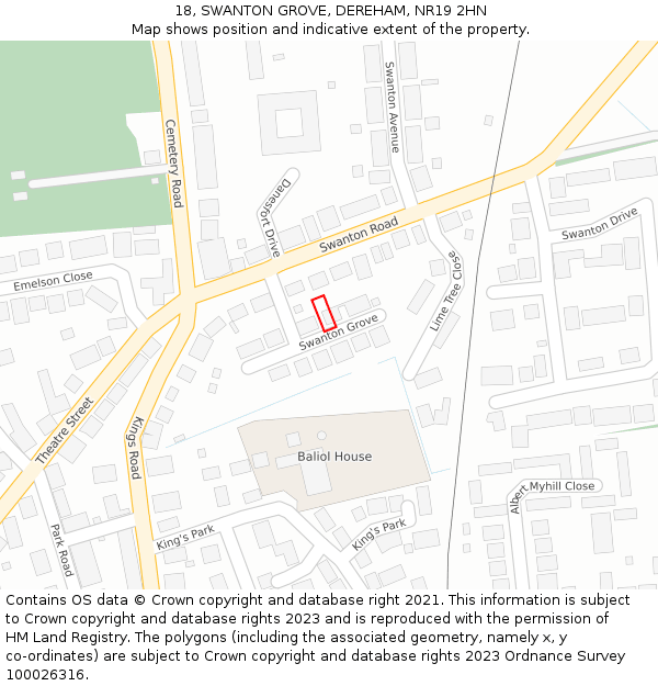 18, SWANTON GROVE, DEREHAM, NR19 2HN: Location map and indicative extent of plot