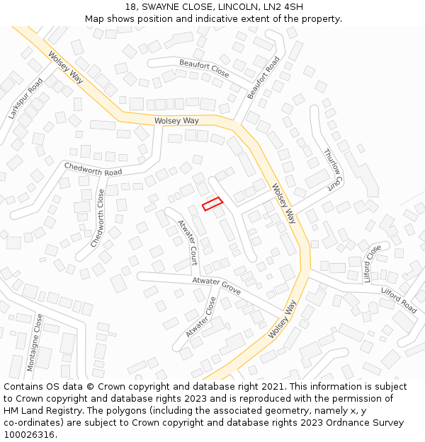 18, SWAYNE CLOSE, LINCOLN, LN2 4SH: Location map and indicative extent of plot