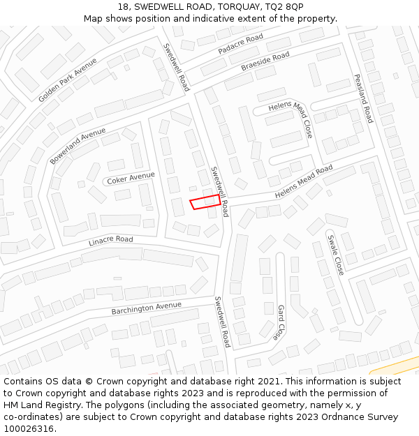 18, SWEDWELL ROAD, TORQUAY, TQ2 8QP: Location map and indicative extent of plot