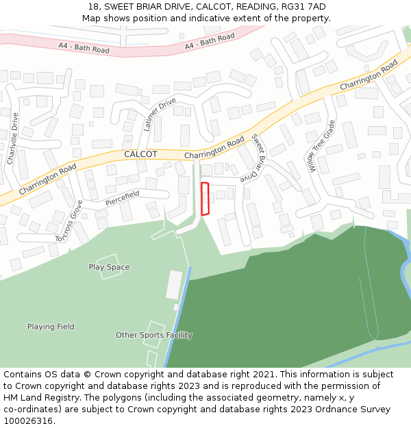 18, SWEET BRIAR DRIVE, CALCOT, READING, RG31 7AD: Location map and indicative extent of plot