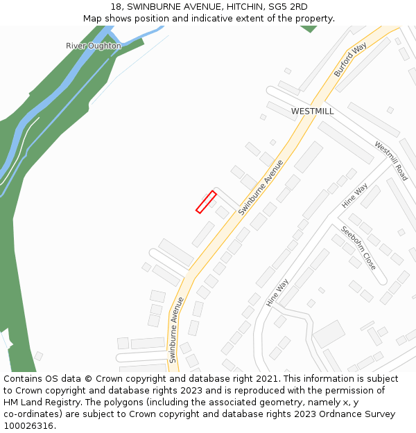 18, SWINBURNE AVENUE, HITCHIN, SG5 2RD: Location map and indicative extent of plot