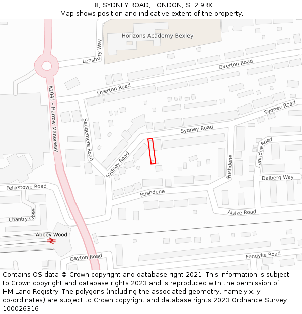 18, SYDNEY ROAD, LONDON, SE2 9RX: Location map and indicative extent of plot
