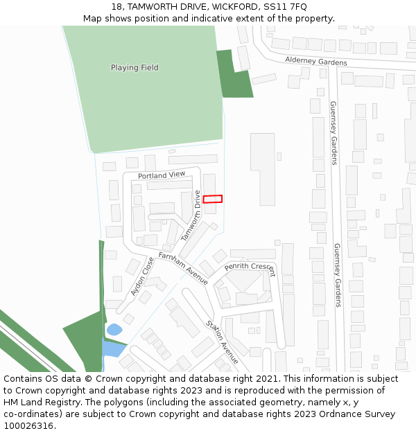 18, TAMWORTH DRIVE, WICKFORD, SS11 7FQ: Location map and indicative extent of plot