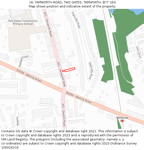 18, TAMWORTH ROAD, TWO GATES, TAMWORTH, B77 1EG: Location map and indicative extent of plot