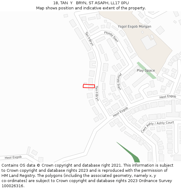 18, TAN  Y   BRYN, ST ASAPH, LL17 0PU: Location map and indicative extent of plot
