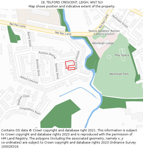 18, TELFORD CRESCENT, LEIGH, WN7 5LY: Location map and indicative extent of plot