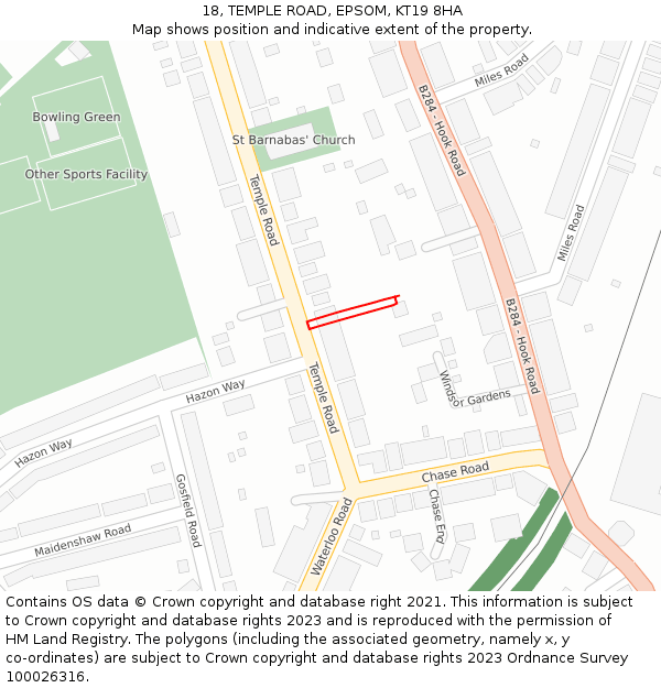 18, TEMPLE ROAD, EPSOM, KT19 8HA: Location map and indicative extent of plot