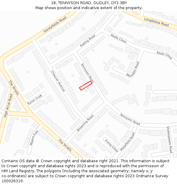 18, TENNYSON ROAD, DUDLEY, DY3 3BY: Location map and indicative extent of plot
