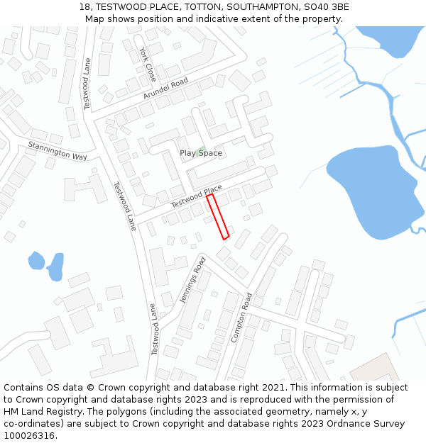 18, TESTWOOD PLACE, TOTTON, SOUTHAMPTON, SO40 3BE: Location map and indicative extent of plot
