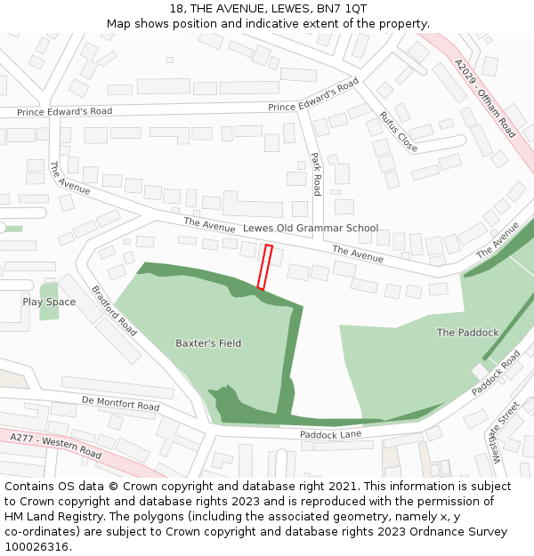 18, THE AVENUE, LEWES, BN7 1QT: Location map and indicative extent of plot