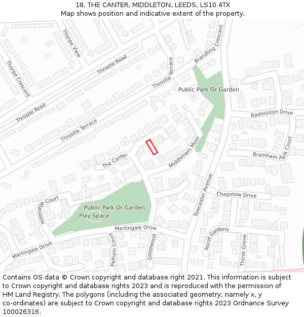 18, THE CANTER, MIDDLETON, LEEDS, LS10 4TX: Location map and indicative extent of plot