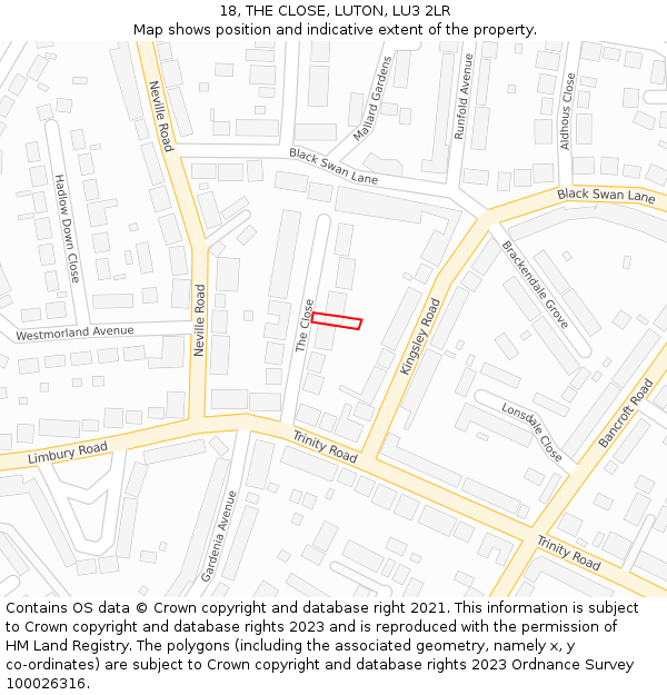 18, THE CLOSE, LUTON, LU3 2LR: Location map and indicative extent of plot