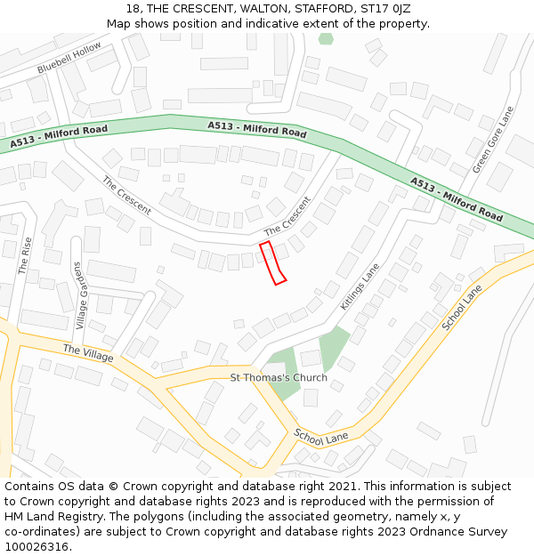 18, THE CRESCENT, WALTON, STAFFORD, ST17 0JZ: Location map and indicative extent of plot