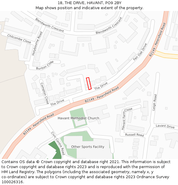 18, THE DRIVE, HAVANT, PO9 2BY: Location map and indicative extent of plot