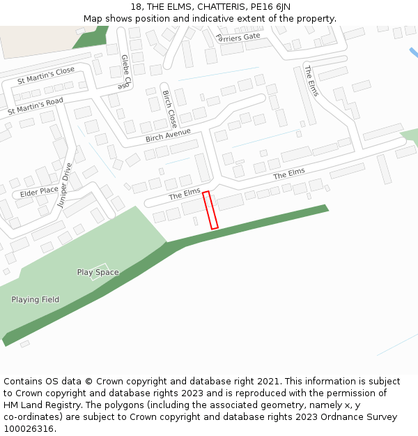 18, THE ELMS, CHATTERIS, PE16 6JN: Location map and indicative extent of plot