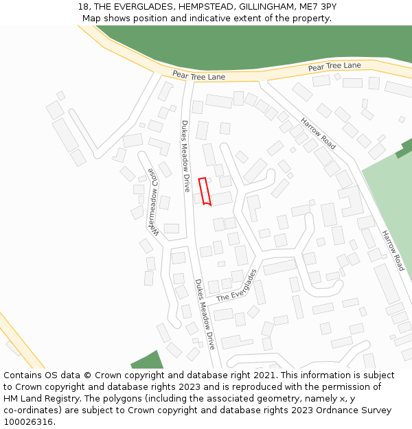 18, THE EVERGLADES, HEMPSTEAD, GILLINGHAM, ME7 3PY: Location map and indicative extent of plot